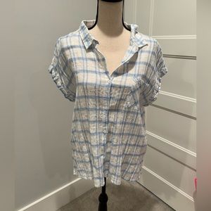 cotten bleu white/blue striped button up flannel